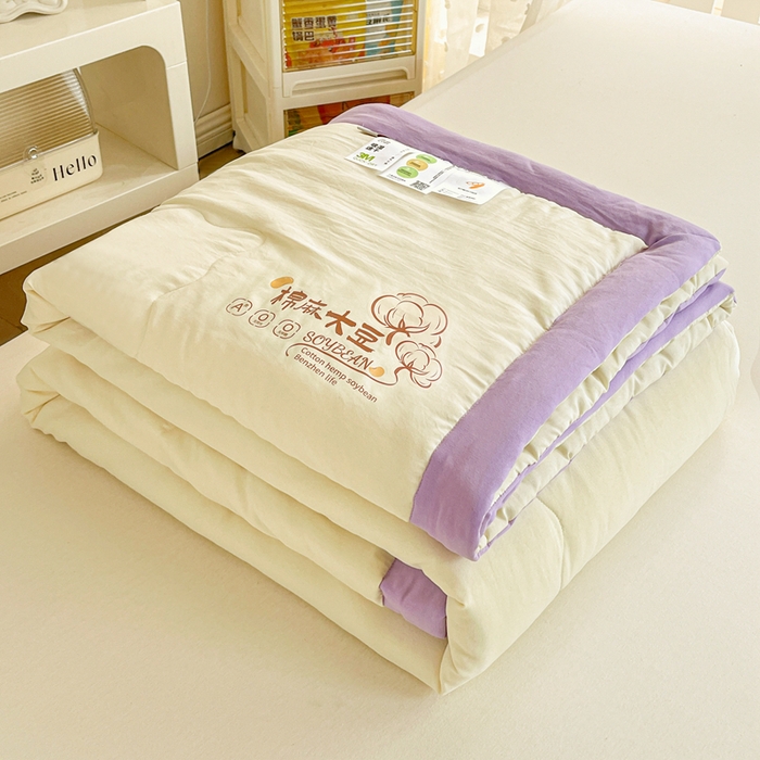 91家纺网 家纺一手货源 找家纺 默忆 2026新款A类双层纱水洗棉麻大豆夏被被子被芯 金米黄