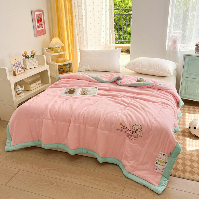 91家纺网 家纺一手货源 找家纺 默忆 2026新款A类双层纱水洗棉麻大豆夏被被子被芯 胭脂粉