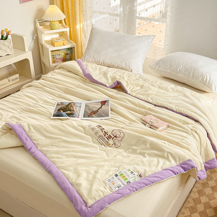 91家纺网 家纺一手货源 找家纺 默忆 2026新款A类双层纱水洗棉麻大豆夏被被子被芯 金米黄