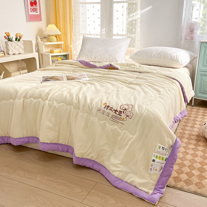 91家纺网 家纺一手货源 找家纺 默忆 2026新款A类双层纱水洗棉麻大豆夏被被子被芯 金米黄