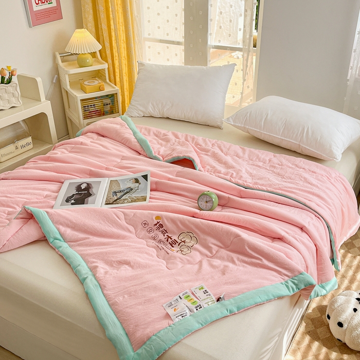 91家纺网 家纺一手货源 找家纺 默忆 2026新款A类双层纱水洗棉麻大豆夏被被子被芯 胭脂粉