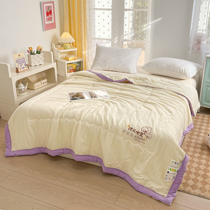 91家纺网 家纺一手货源 找家纺 默忆 2026新款A类双层纱水洗棉麻大豆夏被被子被芯 金米黄