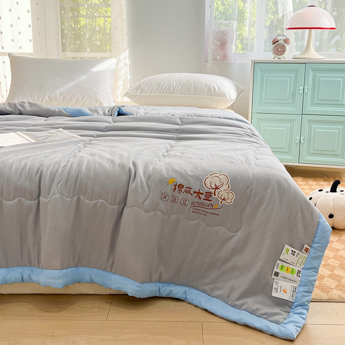 91家纺网 家纺一手货源 找家纺 默忆 2026新款A类双层纱水洗棉麻大豆夏被被子被芯 火岩灰