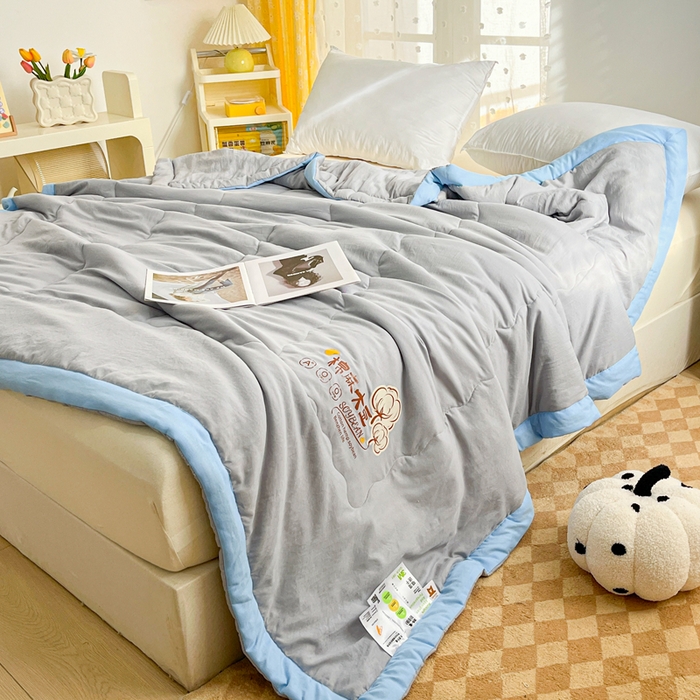 91家纺网 家纺一手货源 找家纺 默忆 2026新款A类双层纱水洗棉麻大豆夏被被子被芯 火岩灰