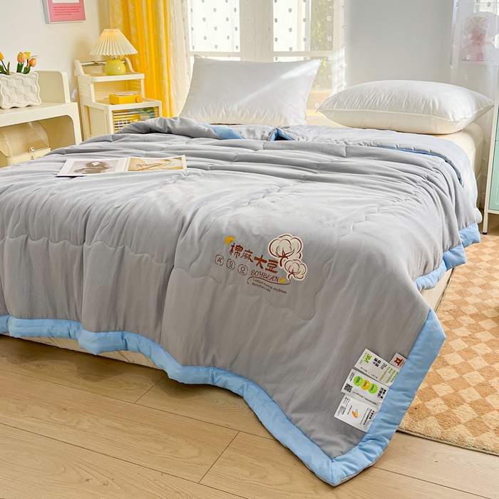 91家纺网 家纺一手货源 找家纺 默忆 2026新款A类双层纱水洗棉麻大豆夏被被子被芯 火岩灰