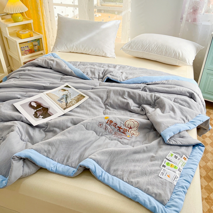 91家纺网 家纺一手货源 找家纺 默忆 2026新款A类双层纱水洗棉麻大豆夏被被子被芯 火岩灰