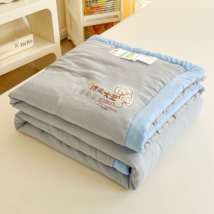 91家纺网 家纺一手货源 找家纺 默忆 2026新款A类双层纱水洗棉麻大豆夏被被子被芯 火岩灰