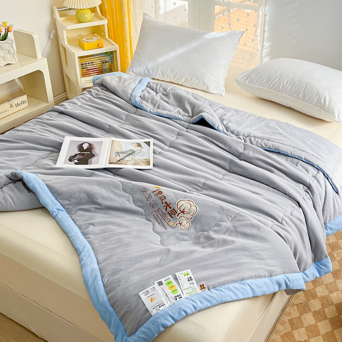 91家纺网 家纺一手货源 找家纺 默忆 2026新款A类双层纱水洗棉麻大豆夏被被子被芯 火岩灰