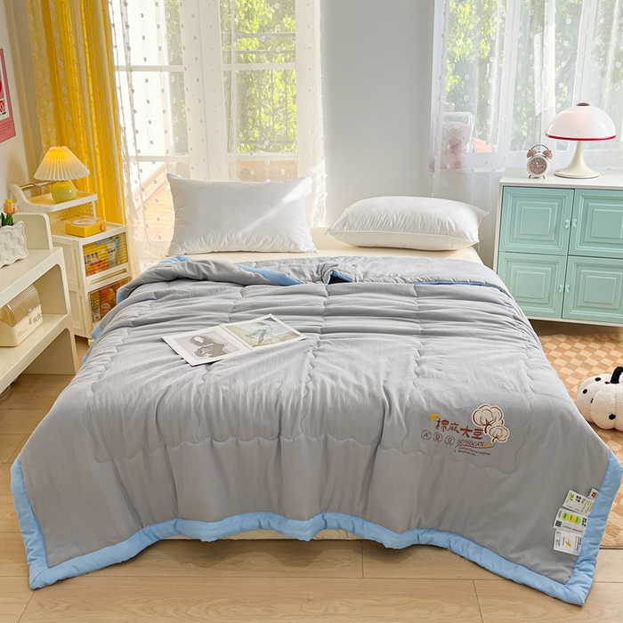 91家纺网 家纺一手货源 找家纺 默忆 2026新款A类双层纱水洗棉麻大豆夏被被子被芯 火岩灰