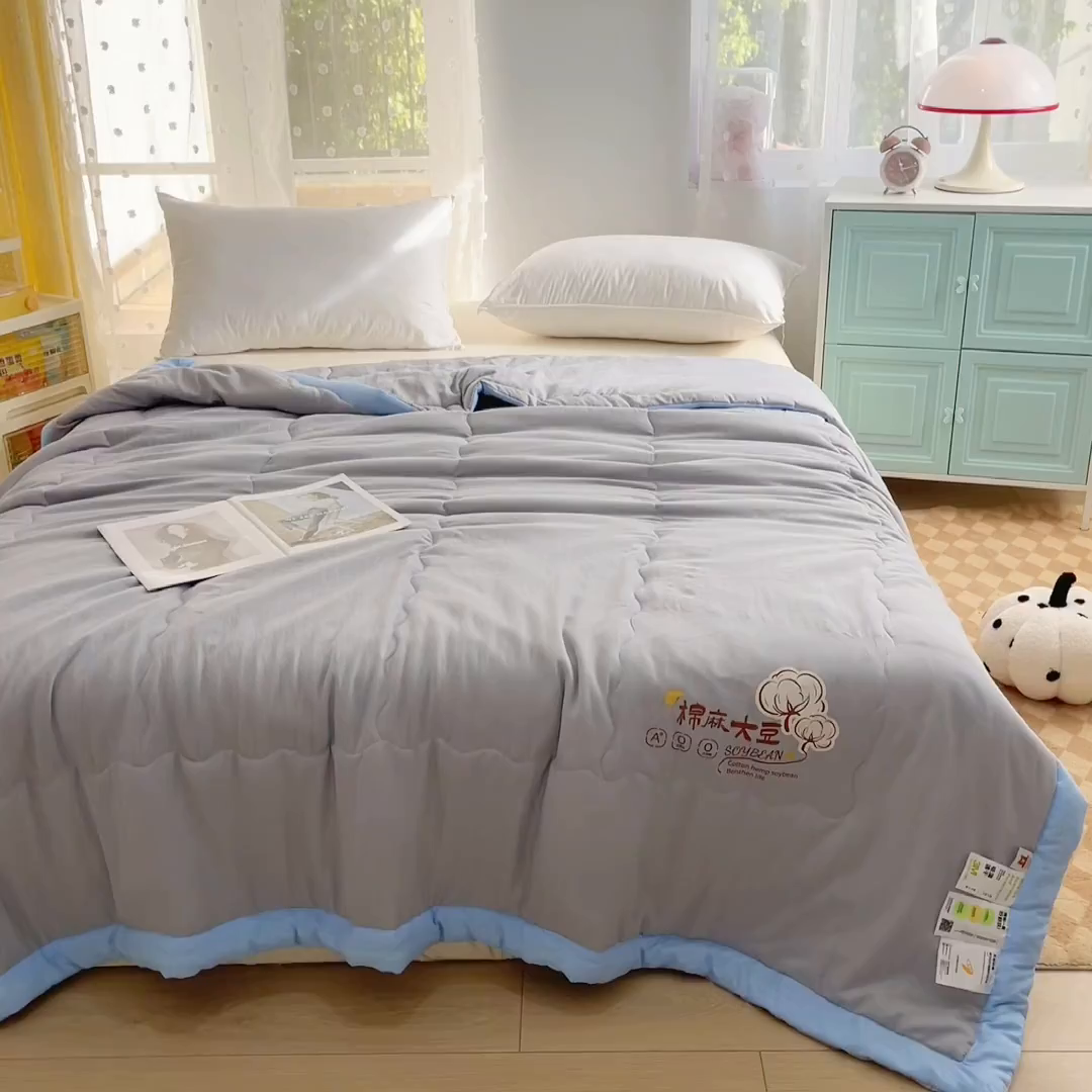 91家纺网 家纺一手货源 找家纺 默忆 2026新款A类双层纱水洗棉麻大豆夏被被子被芯 火岩灰
