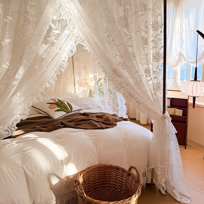 91家纺网 家纺一手货源 找家纺 （总）都市缘蚊帐 2026新款浪漫落地蕾丝花边蚊帐905提花系带系列
