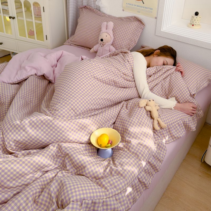 91家纺网 家纺一手货源 找家纺 默忆 2026新款A类水洗棉双层纱花边夏被夏凉被空调被被子被芯 粉黄小格