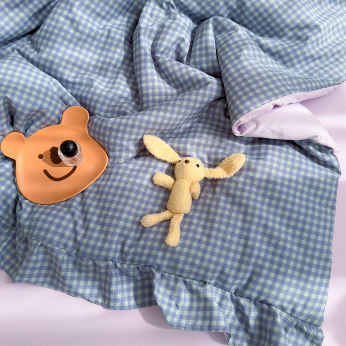 91家纺网 家纺一手货源 找家纺 默忆 2026新款A类水洗棉双层纱花边夏被夏凉被空调被被子被芯 深蓝小格