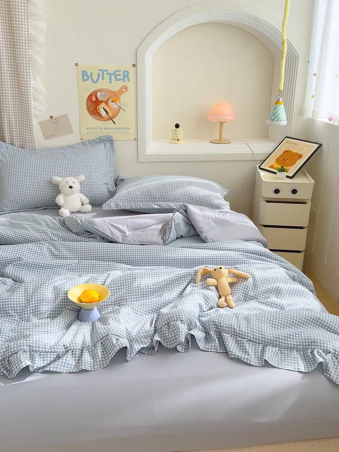 91家纺网 家纺一手货源 找家纺 默忆 2026新款A类水洗棉双层纱花边夏被夏凉被空调被被子被芯 蓝小格