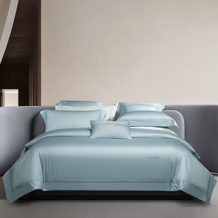 91家纺网 家纺一手货源 找家纺 诗黛尔 2026春夏新款长绒棉刺绣四件套-逸美系列 逸美-极光蓝