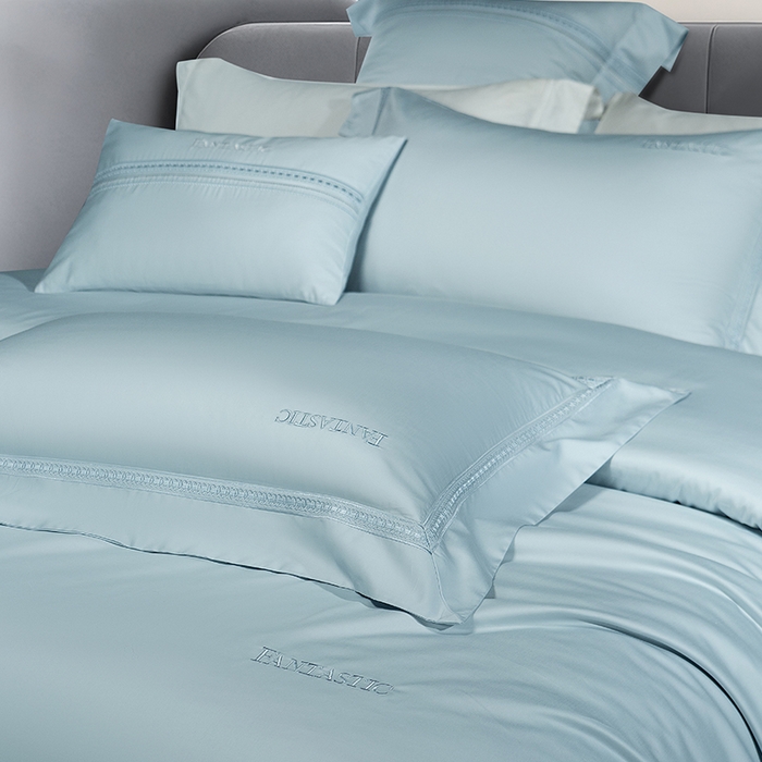 91家纺网 家纺一手货源 找家纺 诗黛尔 2026春夏新款长绒棉刺绣四件套-逸美系列 逸美-极光蓝