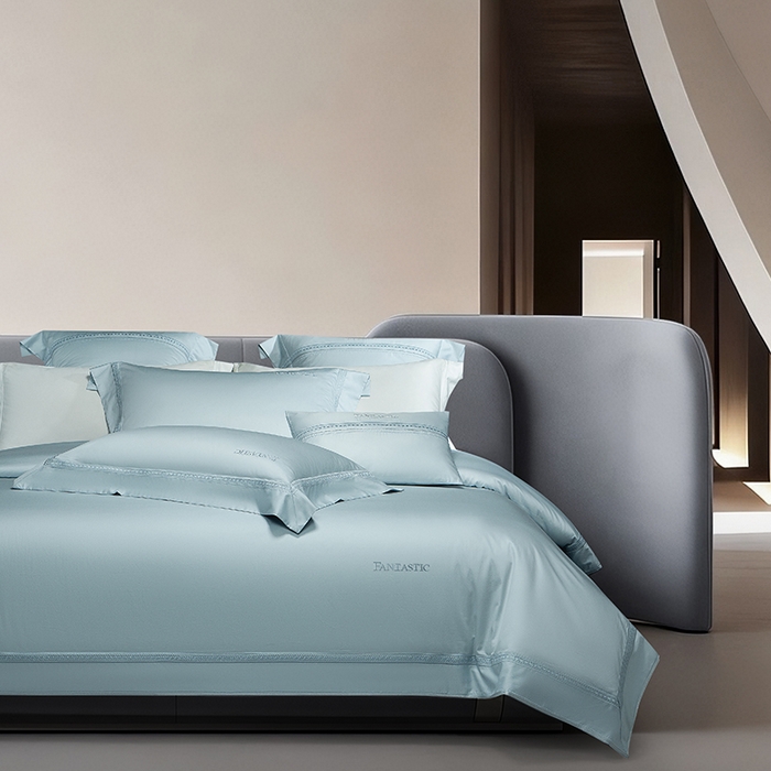 诗黛尔 2026春夏新款长绒棉刺绣四件套-逸美系列 逸美-极光蓝