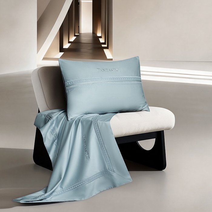 91家纺网 家纺一手货源 找家纺 诗黛尔 2026春夏新款长绒棉刺绣四件套-逸美系列 逸美-极光蓝