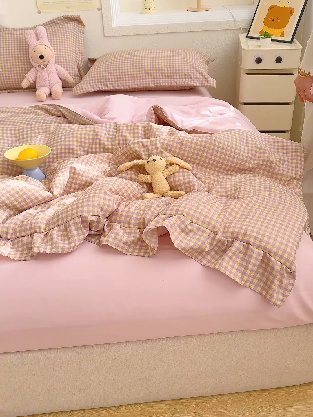 91家纺网 家纺一手货源 找家纺 默忆 2026新款A类水洗棉双层纱花边夏被夏凉被空调被被子被芯 粉黄小格