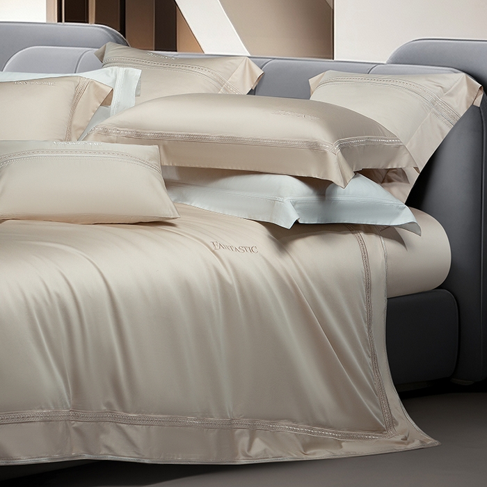 91家纺网 家纺一手货源 找家纺 诗黛尔 2026春夏新款长绒棉刺绣四件套-逸美系列 逸美-卡其色