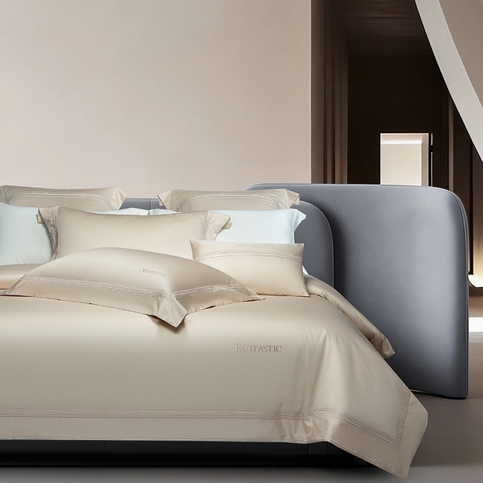 诗黛尔 2026春夏新款长绒棉刺绣四件套-逸美系列 逸美-卡其色