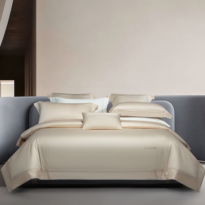 91家纺网 家纺一手货源 找家纺 诗黛尔 2026春夏新款长绒棉刺绣四件套-逸美系列 逸美-卡其色