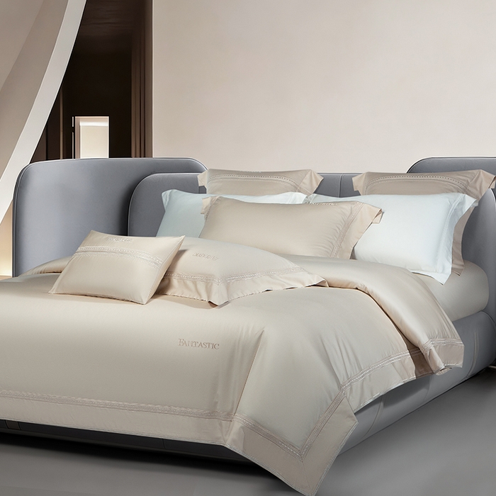 91家纺网 家纺一手货源 找家纺 诗黛尔 2026春夏新款长绒棉刺绣四件套-逸美系列 逸美-卡其色