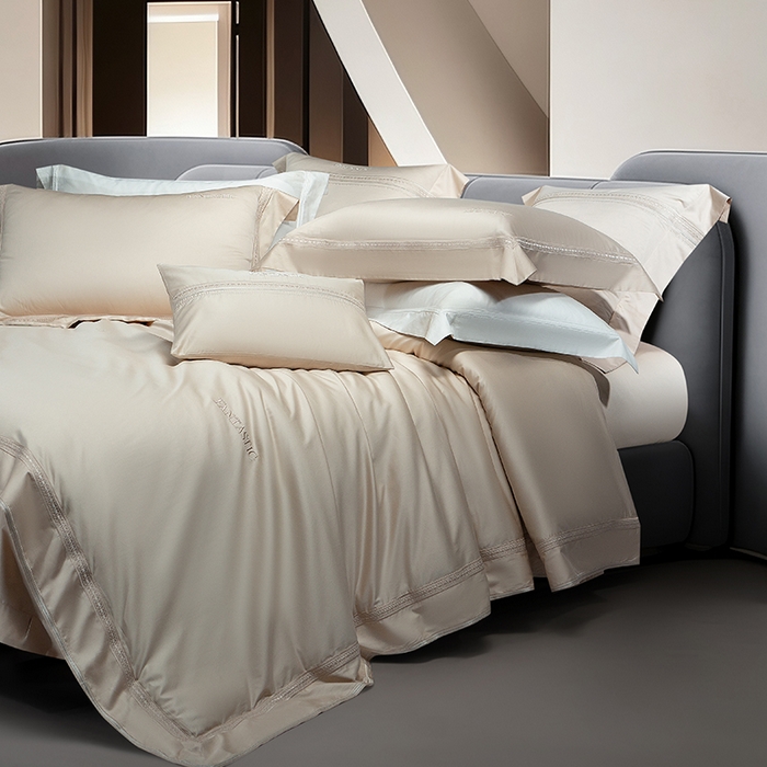 91家纺网 家纺一手货源 找家纺 诗黛尔 2026春夏新款长绒棉刺绣四件套-逸美系列 逸美-卡其色