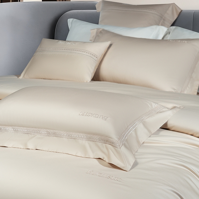 91家纺网 家纺一手货源 找家纺 诗黛尔 2026春夏新款长绒棉刺绣四件套-逸美系列 逸美-卡其色