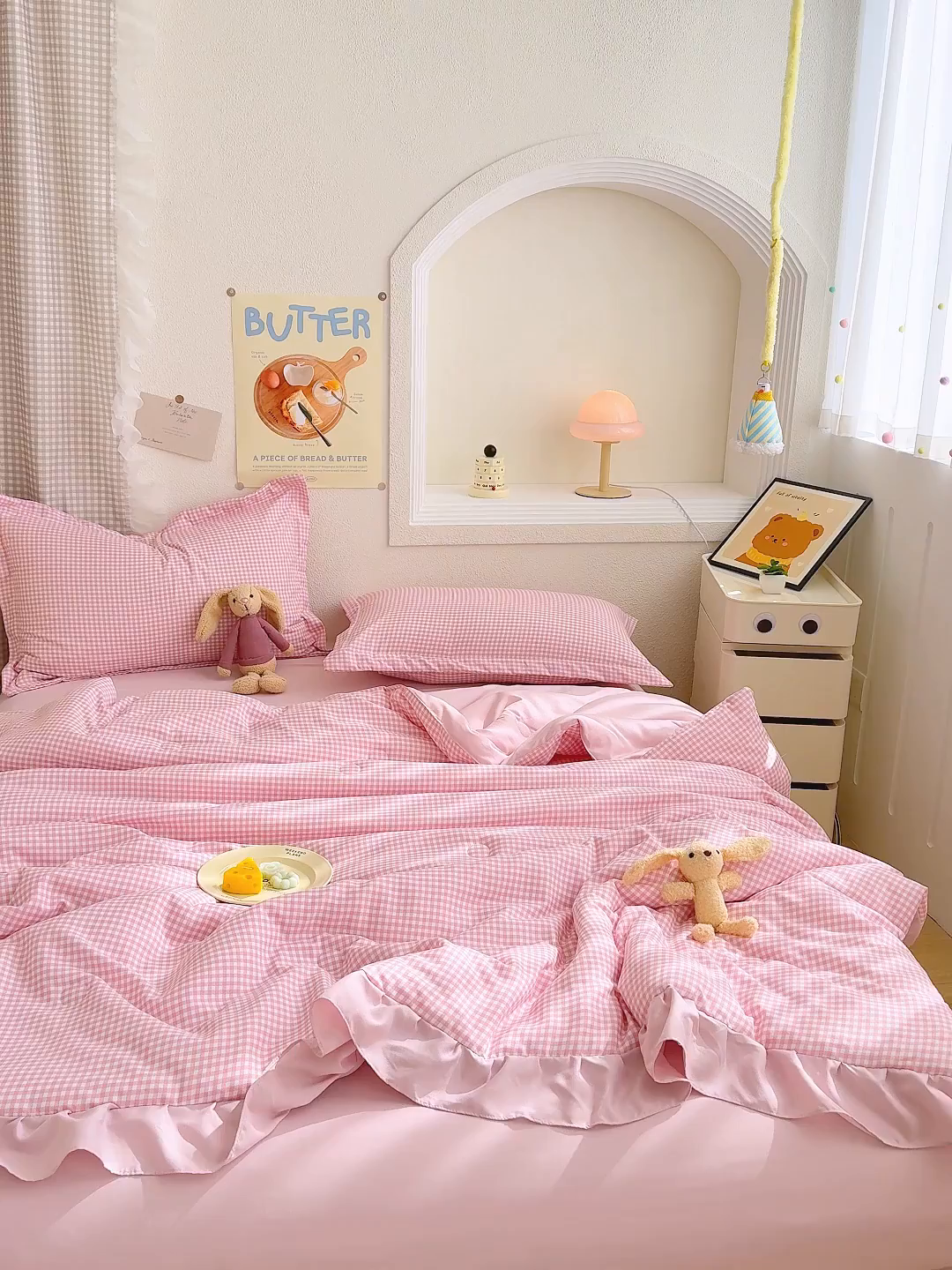 91家纺网 家纺一手货源 找家纺 默忆 2026新款A类水洗棉双层纱花边夏被夏凉被空调被被子被芯 粉小格