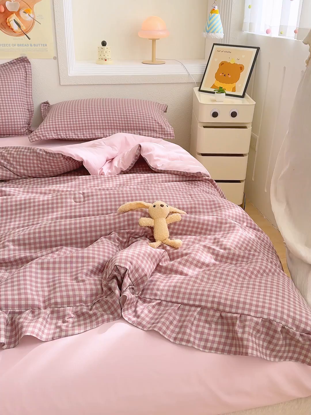 91家纺网 家纺一手货源 找家纺 默忆 2026新款A类水洗棉双层纱花边夏被夏凉被空调被被子被芯 紫粉小格