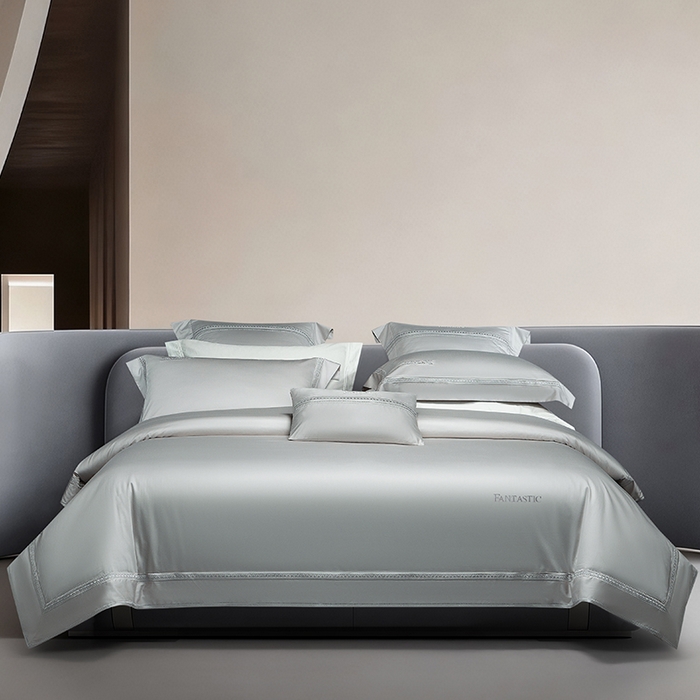 91家纺网 家纺一手货源 找家纺 诗黛尔 2026春夏新款长绒棉刺绣四件套-逸美系列 逸美-绅士灰