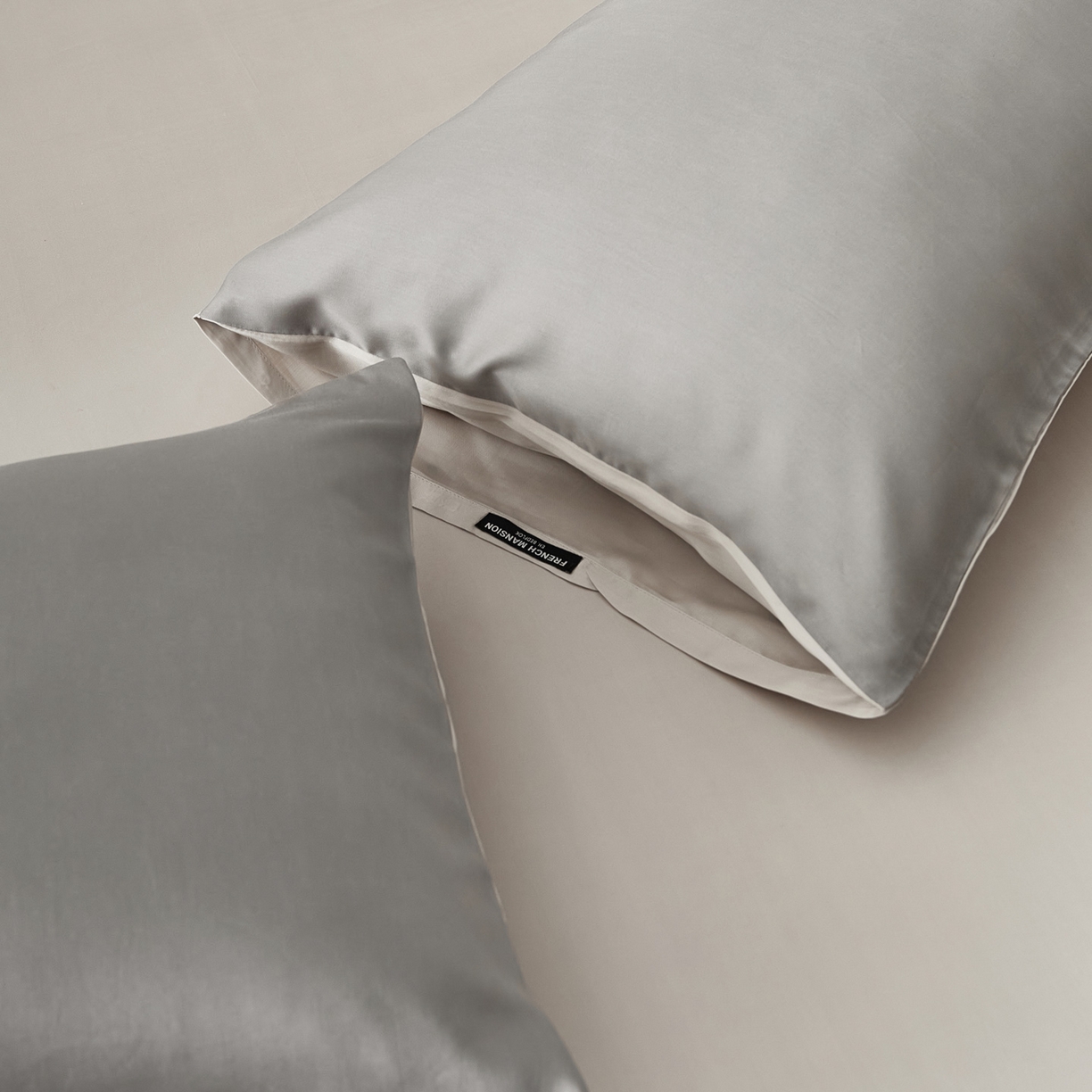 91家纺网 家纺一手货源 找家纺 EH家居 2026春夏新款简约纯色天丝单品枕套（AB版）（被套同款） 仲夏-月影灰