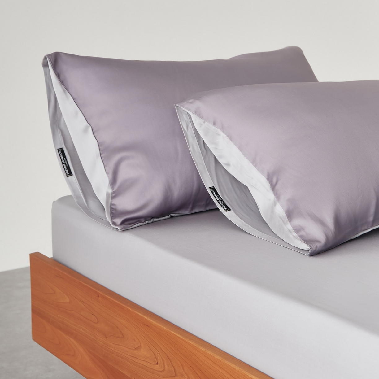 91家纺网 家纺一手货源 找家纺 EH家居 2026春夏新款简约纯色天丝单品枕套（AB版）（被套同款） 仲夏-紫灰