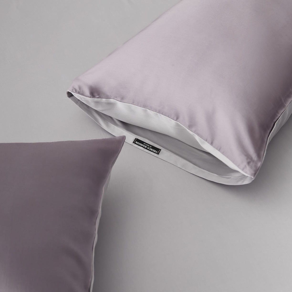 91家纺网 家纺一手货源 找家纺 EH家居 2026春夏新款简约纯色天丝单品枕套（AB版）（被套同款） 仲夏-紫灰