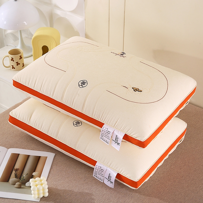 91家纺网 家纺一手货源 找家纺 浩宇家纺 2026新款雪尼绒枕头枕芯单人刺绣护颈枕成人家用舒适款6304 姜舒暖-立体白色