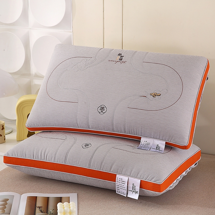 91家纺网 家纺一手货源 找家纺 浩宇家纺 2026新款雪尼绒枕头枕芯单人刺绣护颈枕成人家用舒适款6304 姜舒暖-立体灰色