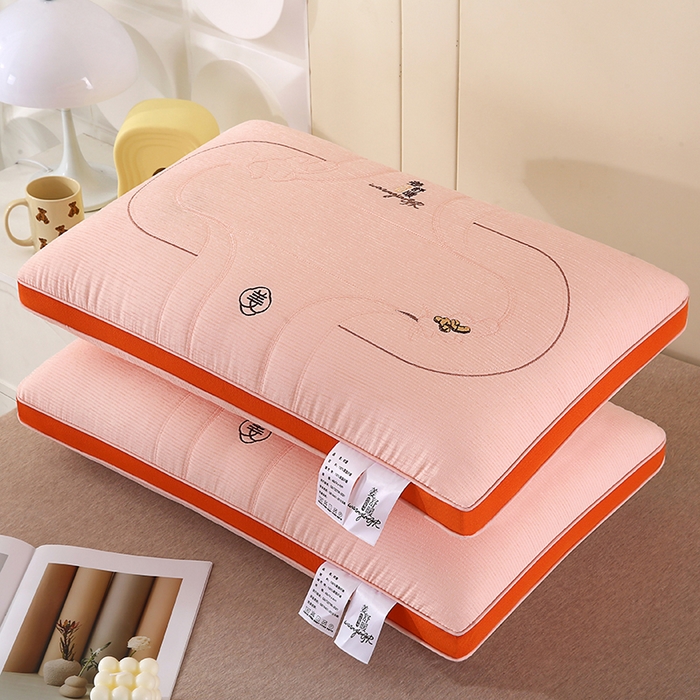 浩宇家纺 2026新款雪尼绒枕头枕芯单人刺绣护颈枕成人家用舒适款6304 姜舒暖-立体粉色