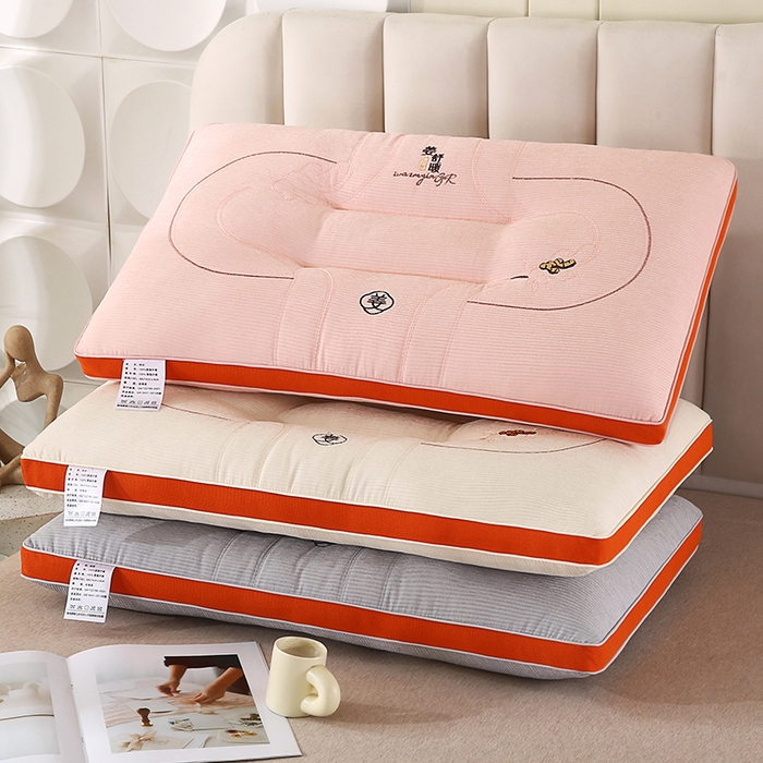 （总）浩宇家纺 2026新款雪尼绒枕头枕芯单人刺绣护颈枕成人家用舒适定型款6305