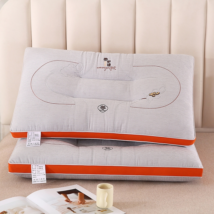 91家纺网 家纺一手货源 找家纺 浩宇家纺 2026新款雪尼绒枕头枕芯单人刺绣护颈枕成人家用舒适定型款6305 姜舒暖-分区灰色