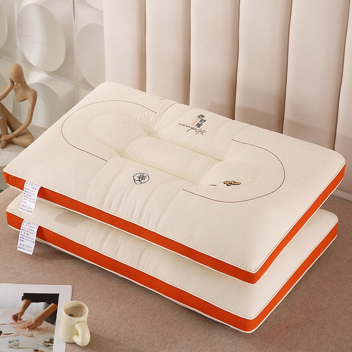 91家纺网 家纺一手货源 找家纺 浩宇家纺 2026新款雪尼绒枕头枕芯单人刺绣护颈枕成人家用舒适定型款6305 姜舒暖-分区白色