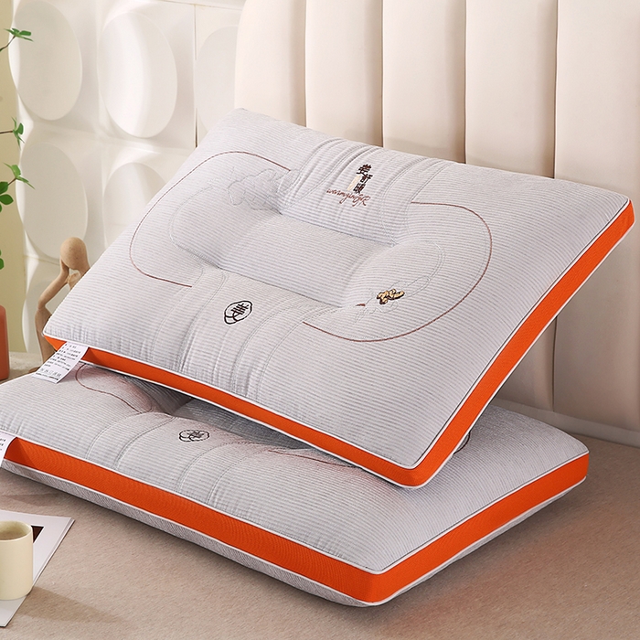 91家纺网 家纺一手货源 找家纺 浩宇家纺 2026新款雪尼绒枕头枕芯单人刺绣护颈枕成人家用舒适定型款6305 姜舒暖-分区灰色