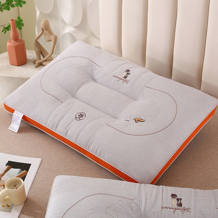 91家纺网 家纺一手货源 找家纺 浩宇家纺 2026新款雪尼绒枕头枕芯单人刺绣护颈枕成人家用舒适定型款6305 姜舒暖-分区灰色