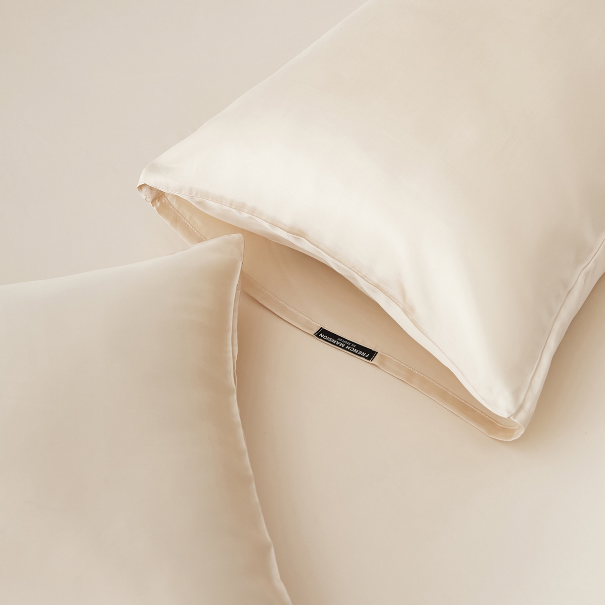 91家纺网 家纺一手货源 找家纺 EH家居 2026春夏新款简约纯色天丝单品枕套（AA版）（床单床笠同款） 奶油香槟