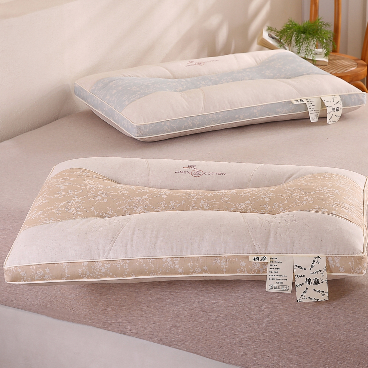 91家纺网 家纺一手货源 找家纺 （总）浩宇家纺 2026新款国潮棉麻枕头枕芯秋冬不上火刺绣护颈枕成人家用舒适定型款6306