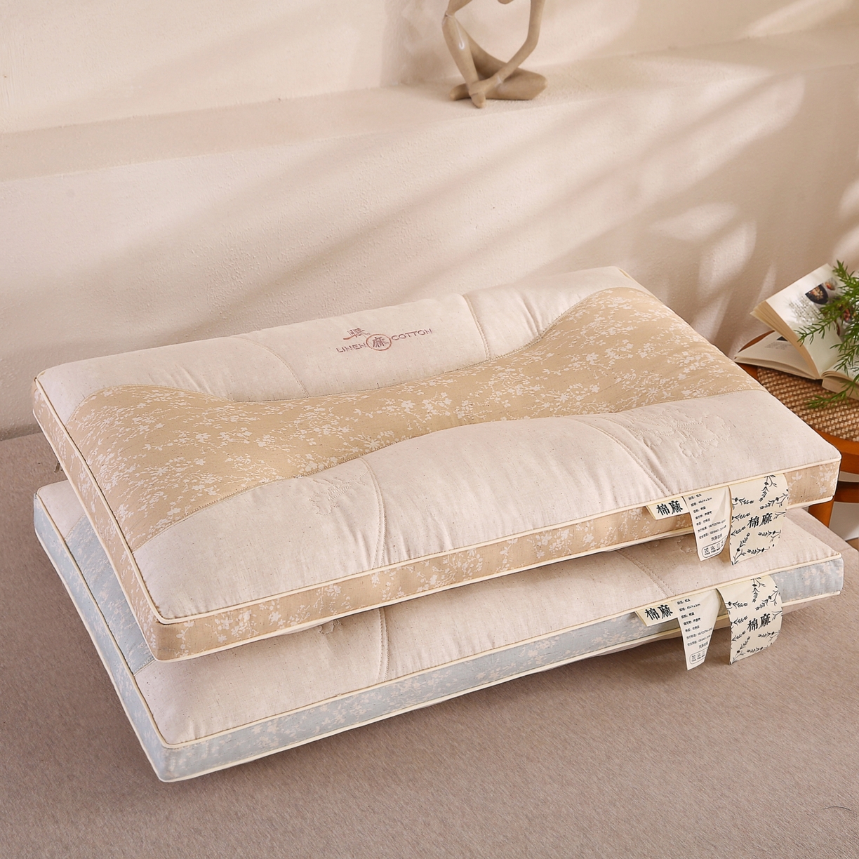 91家纺网 家纺一手货源 找家纺 （总）浩宇家纺 2026新款国潮棉麻枕头枕芯秋冬不上火刺绣护颈枕成人家用舒适定型款6306