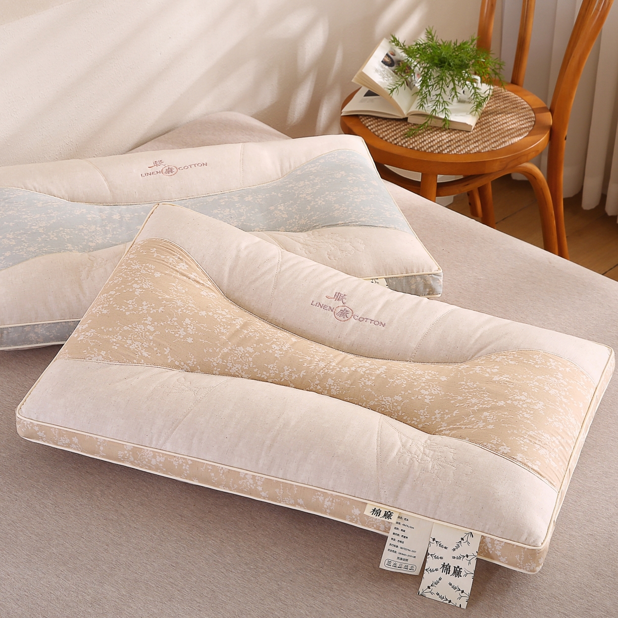 91家纺网 家纺一手货源 找家纺 （总）浩宇家纺 2026新款国潮棉麻枕头枕芯秋冬不上火刺绣护颈枕成人家用舒适定型款6306