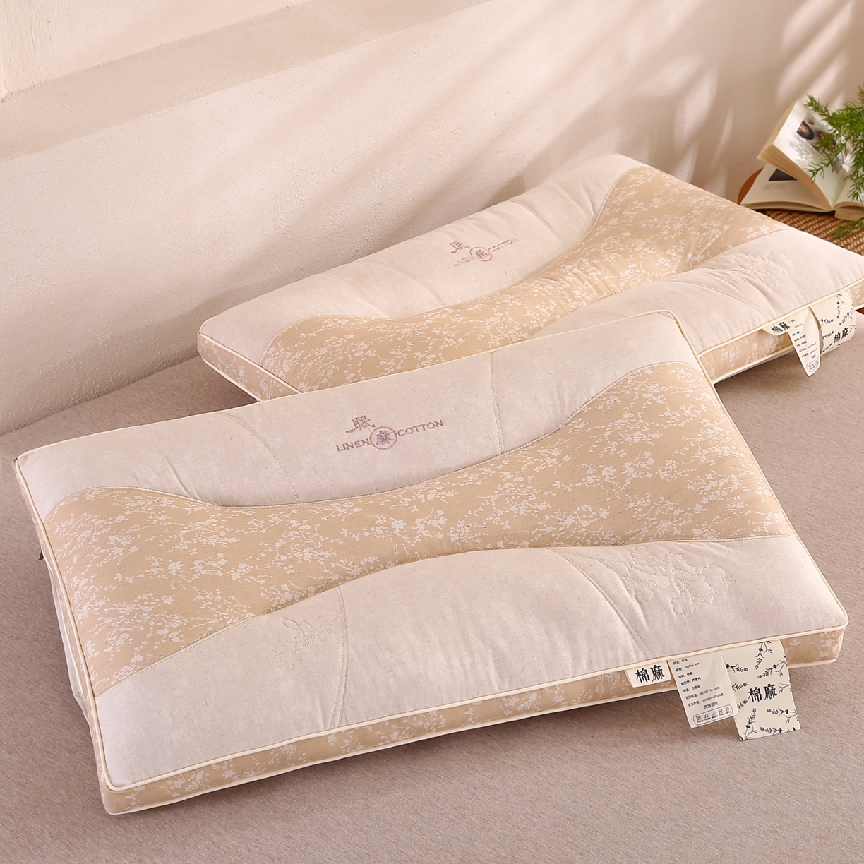 91家纺网 家纺一手货源 找家纺 浩宇家纺 2026新款国潮棉麻枕头枕芯秋冬不上火刺绣护颈枕成人家用舒适定型款6306 亚麻棕