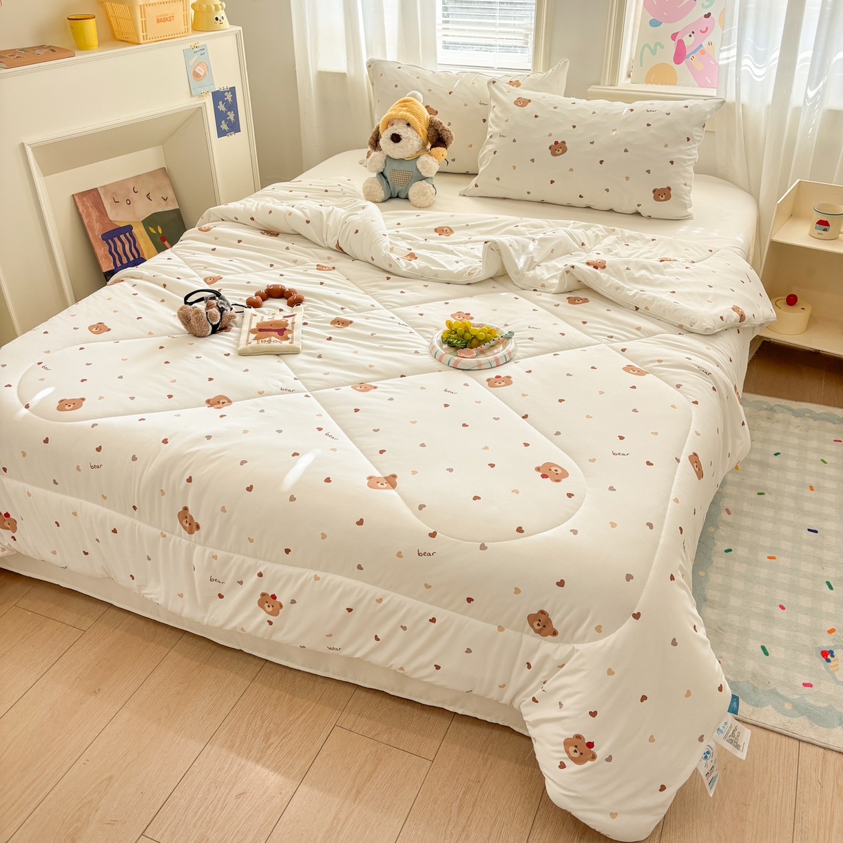 91家纺网 家纺一手货源 找家纺 益多眠 【同款超低价】2026新款锦氨夏凉被凉感丝夏被空调被单人夏被自带凉感冰丝夏被【四周踩棉】 爱心小熊