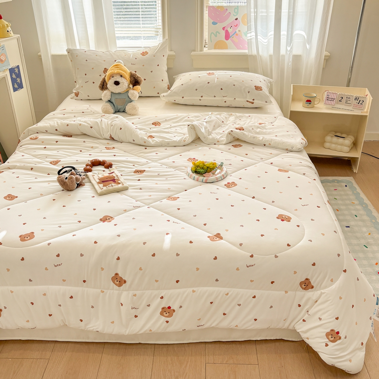 91家纺网 家纺一手货源 找家纺 益多眠 【同款超低价】2026新款锦氨夏凉被凉感丝夏被空调被单人夏被自带凉感冰丝夏被【四周踩棉】 爱心小熊